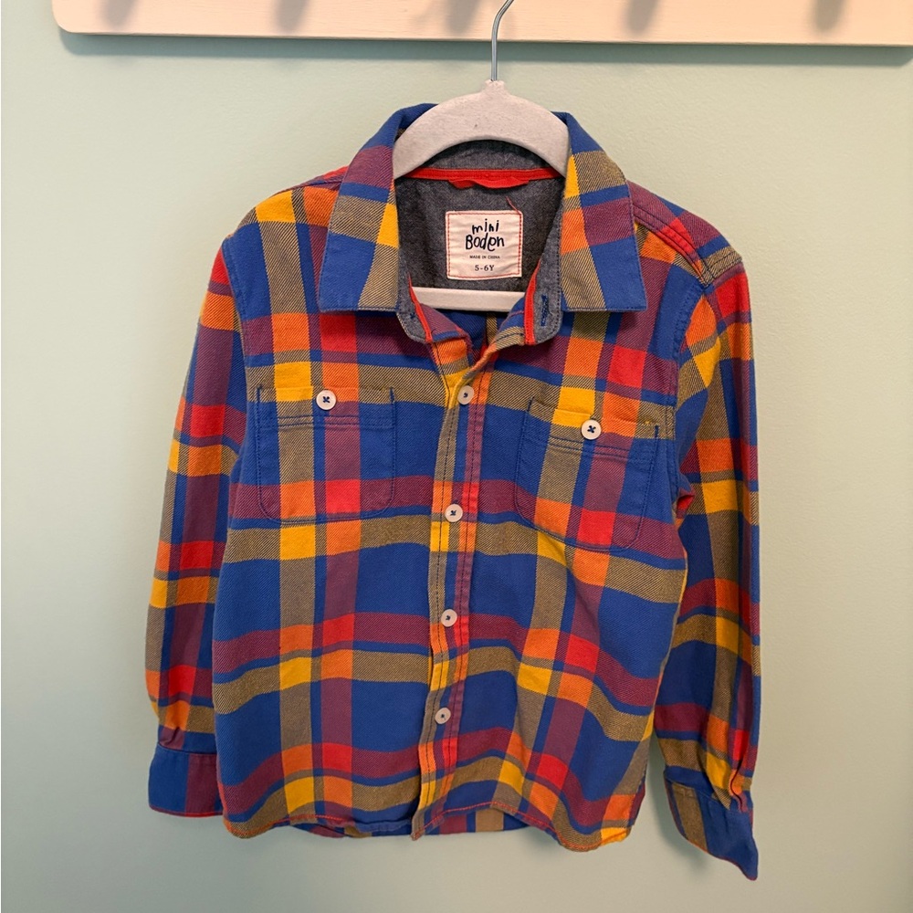 Mini Boden Blue and Yellow Plaid Shirt
